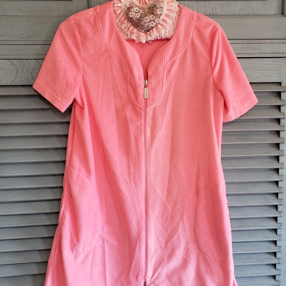 💞Jasmine Rose intimates zipper short robe, size M, pink, gently worn💞